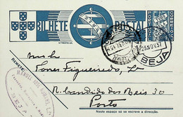 1937 Inteiro Postal Tipo «Tudo Pela Nação» De 25 C. Azul Enviado De Beja Para O Porto - Postal Stationery