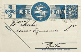 1938 Inteiro Postal Tipo «Tudo Pela Nação» De 25 C. Azul Enviado De Tondela Para O Porto - Entiers Postaux