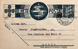 1938 Inteiro Postal Tipo «Tudo Pela Nação» De 25 C. Azul Enviado De Pombal Para O Porto - Entiers Postaux