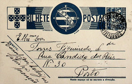 1938 Inteiro Postal Tipo «Tudo Pela Nação» De 25 C. Azul Enviado De Monção Para O Porto - Postal Stationery