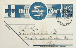 1938 Inteiro Postal Tipo «Tudo Pela Nação» De 25 C. Azul Enviado De Cedovim (Vila Nova De Foz Côa) Para O Porto - Postal Stationery