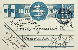 1937 Inteiro Postal Tipo «Tudo Pela Nação» De 25 C. Azul Enviado De Baltar (Paredes) Para O Porto - Entiers Postaux