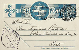 1938 Inteiro Postal Tipo «Tudo Pela Nação» De 25 C. Azul Enviado De Mértola Para O Porto - Ganzsachen