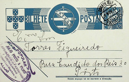 1937 Inteiro Postal Tipo «Tudo Pela Nação» De 25 C. Azul Enviado De Favaios (Alijó) Para O Porto - Entiers Postaux