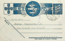 1936 Inteiro Postal Tipo «Tudo Pela Nação» De 25 C. Azul Enviado De Carlão (Alijó) Para O Porto - Ganzsachen