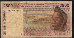 W.A.S. SENEGAL P712Kc 2500 FRANCS (19)94 FINE Only 5 P.h. - Sénégal