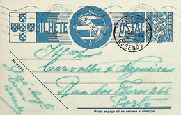1939 Inteiro Postal Tipo «Tudo Pela Nação» De 25 C. Azul Enviado De Resende Para O Porto - Entiers Postaux