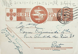 1942 Inteiro Postal Tipo «Tudo Pela Nação» De 30 C. Ocre-castanho Enviado De São Brás De Alportel Para O Porto - Ganzsachen
