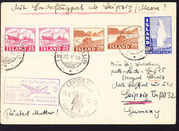 1955 PK Mit Sonderflugpost Ab Leipzig Messe. Aus Isafjordur. - Poste Aérienne