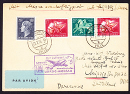 1955 PK Mit Sonderflugpost Ab Leipzig Messe. Abgangsort Luxemburg Ville - Cartas & Documentos