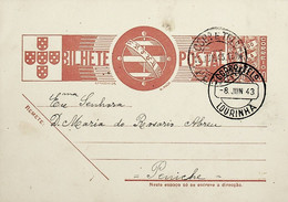 1943 Inteiro Postal Tipo «Tudo Pela Nação» De 30 C. Ocre-castanho Enviado Da Lourinhã Para Peniche - Ganzsachen