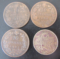 Italie / Italia - 3 Monnaies 10 Centesimi 1867 H Vittorio Emanuele II, 1893, 1894 BI Umberto I + 1 Jeton De Consommation - Sammlungen