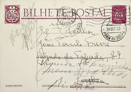 1950 Inteiro Postal Tipo «Caravela» De 50 C. Lilás-rosa Enviado Da Praia Da Rocha Para Lisboa E Reexpedido P/ A Rinchoa - Ganzsachen