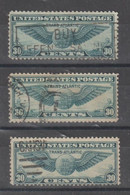 U.S.A.:  1939  AIR  MAIL  TRANS-ATLANTIC  -  30 C. USED  STAMPS  -  REP  3  EXEMPLARY  -  YV/TELL. 25 - 1a. 1918-1940 Afgestempeld