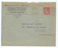 2091 - Lettre à Entête Alimentation COBOUGUEST Nantes Semeuses Flamme Krieg Pour Rennes LAVOQUER 1927 - 1921-1960: Periodo Moderno