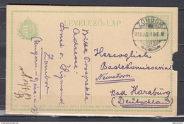 Levelezo-Lap Van Zombor Naar Harzburg - Cartoline Postali