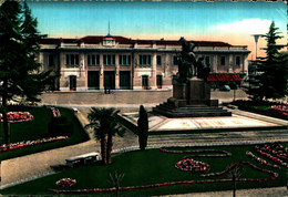 38449) CARTOLINA DI BUSTO ARSIZIO-MONUMENTO A ENRICO DELL'ACQUA E STAZIONE FFSS-VIAGGIATA - Busto Arsizio