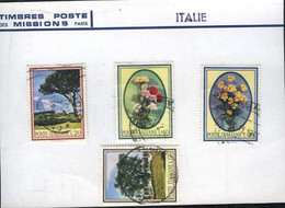 Collection De 4 Timbres-poste Oblitérés, D'Italie. Série : Arbres Et Fleurs. - TIMBRES-POSTE DES MISSIONS - 0 - Philately And Postal History