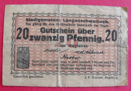 Allemagne. 20 Zwanzig Pfennig. Stadtgemeinde Langenschwalbach. J.P Himmer Augsburg - Da Identificre