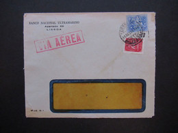 Portugal 1954 Via Aerea/Luftpost Firmenumschlag Banco Nacional Ultramarino Lisboa Marken Mit Perfin / Firmenlochung BNU - Cartas & Documentos