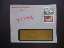Portugal 1954 Via Aerea/Luftpost Firmenumschlag Banco Nacional Ultramarino Lisboa Marken Mit Perfin / Firmenlochung BNU - Briefe U. Dokumente