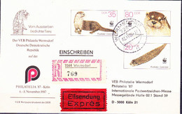 DDR GDR RDA - Umschlag Fischotter (MiNr: U7 1b-87 Alt: C1b) 1987 - Portogerechte Verwendung - Sobres Privados - Usados