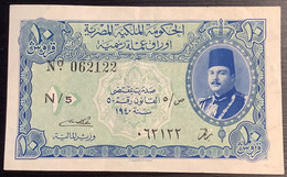 Egypt 1940 10 Piastres King Farouk P-168a = 200$  N/5 VF+ (banknote Paper Money Billet CRYPTO BITCOIN Egypte - Egypte