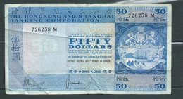 HONG KONG SHANGHAI Banking CORPORATION FIFTY , $50 Dollars Année 1969 - 726258 M  - Laura 6209 - Hongkong