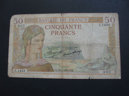 50 Cinquante Francs - CERES- 25-4-1935 - Année Peu Courante    **** EN ACHAT IMMEDIAT **** - 50 F 1934-1940 ''Cérès''