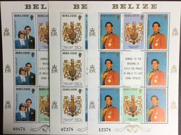 Belize, 1981, Royal Wedding Prince Charles And Lady Diana, MNH Sheets, Michel 560-562 - Belize (1973-...)