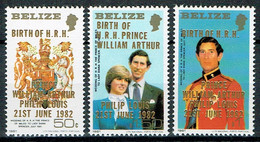 Belize, 1982, Royal Wedding Prince Charles Lady Diana, Birth Price William, Overprinted, MNH, Michel 679-681 - Belize (1973-...)