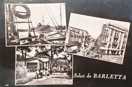 Cartolina - Saluti Da Barletta - Corso Garibaldi - Giardini Pubblici - 1955 Ca. - Bari