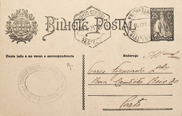 1926 Inteiro Postal Tipo «Ceres» 25 R. Preto Enviado De Ponte De Lima Para O Porto - Postal Stationery