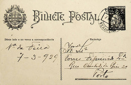 1928 Inteiro Postal Tipo «Ceres» 25 R. Preto Enviado Da Vila Da Feira (Santa Maria Da Feira) Para O Porto - Ganzsachen