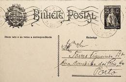 1928 Inteiro Postal Tipo «Ceres» 25 R. Preto Enviado De Vila Nova De Cerveira Para O Porto - Postwaardestukken