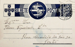 1937 Inteiro Postal Tipo «Tudo Pela Nação» De 25 C. Azul Enviado De Vila Nova Do Paiva Para O Porto - Postwaardestukken
