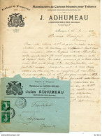 FACTURE AVEC SON ENVELOPPE MANUFACTURE DE CARTONS BITUMES POUR TOITURES ADHUMEAU A MONTPON-MENESTEROL DORDOGNE 1909 - Fr - Terminkalender Leer