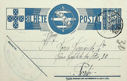 1938 Inteiro Postal Tipo «Tudo Pela Nação» De 25 C. Azul Enviado De Miranda Do Douro Para Lisboa - Postwaardestukken
