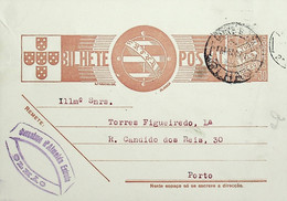 1942 Inteiro Postal Tipo «Tudo Pela Nação» De 30 C. Ocre-castanho Enviado De Olhão Para O Porto - Postal Stationery