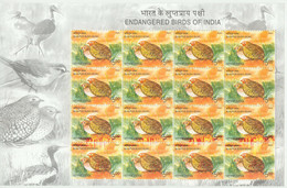 INDIA 2006 Birds - Manipur Bush-Quail, U/M MS (4 X 4stamps) 5 R. MAJOR VARIETIES - Errors, Freaks & Oddities (EFO)