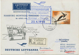 SAN MARINO 1956 Mitläuferpost R-Erstflug Lufthansa DÜSSELDORF-MANCHESTER-SHANNON - Airmail