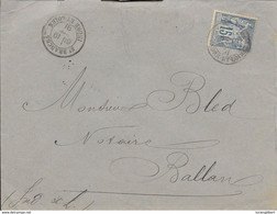 INDRE ET LOIRE 37 -  ST BRANCHS    - CACHET RECETTE R A1 - TYPE 17 Bis  - SANS N° LEVEE - TRES BELLE FRAPPE  -  1891  - - Manual Postmarks