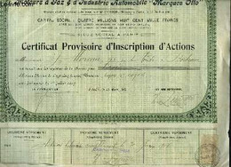 Certificat Provisoire D'Inscriptions De 3 Actions - "MARQUES OTTO" - 1907 - Décrets & Lois