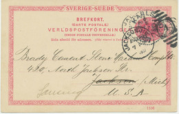 SCHWEDEN 1907 10Öre Kab.-GA-Postkarte M. K1 "KARLSTAD" N. JACKSON, Michican, USA - Brieven En Documenten