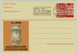 Schweiz / Helvetia 1987, Ganzsachenkarte ILMAC / IPHARMEX Basel , Apothekergefäss / Vaisseau Pharmacie / Pharmacy Jar - Pharmacy
