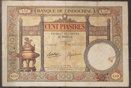 French Indochine Indochina Vietnam Viet Nam Laos Cambodia 100 Piastres VF Banknote Note 1925-39 - Pick # 51d / 02 Photo - Indocina