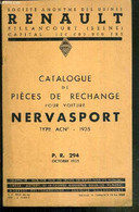 SOCIETE ANONYME DES USINES RENAULT BILLANCOURT (Seine) - CATALOGUE DE PIECE DE RECHANGE POUR VOITURE NERVASPORT TYPE ACN - Auto