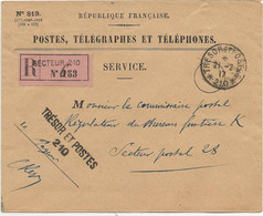 LETTRE EN FRANCHISE RECOMMANDEE -POSTES,TELEGRAPHES ET TELEPHONES - AVEC OBLITERATION TRESOR ET POSTES *210*- ANNEE 1917 - Brieven En Documenten