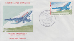 Enveloppe  FDC  1er  Jour   ARCHIPEL  Des  COMORES    1ére  Liaison  Aérienne  MORONI - HAHYA - PARIS    1975 - Autres & Non Classés