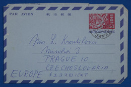 N16 JAPON BELLE LETTRE AEROGRAMME 1967 VOYAGEE  TOKYO A PRAGUE + TEMOIGNAGE + AFFRANCHISSEMENT PLAISANT - Briefe U. Dokumente